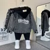 Baby Jungen Mädchen Baumwolle Denim Kapuzejacke Kind Kleinkind Kind Jean Coat Frühling Herbst Outwear Kleidung 312y 240122