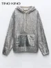 Pailletten Gebreide Truien Voor Vrouwen Herfst Winter Trui Lange Mouw Metallic Hoodie Glanzende Elegante Vrouwelijke All-Match Jassen 240201