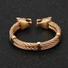 Rvs Viking Wolf Bangle Man Kabel Draad Goud/Zwart/Zilver Kleur Dier Manchet Armband Mannen Sieraden 240124