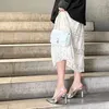 Sandálias apontadas francês 2024 verão prata strass magro mulheres saltos elegante mulher sapatos de salto banquete combinando saia