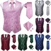 HiTie Pink Green Paisley Silk Dress Vest Set For Men Dark Blue Jacquard Mens Suit Male Waistcoat Wedding Formal Jacket 240119