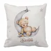 LVYZIHO Set di lenzuola per culla con nome personalizzato orso addormentato, biancheria da letto Sleep on Moon, regalo per baby shower 240127