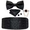 Black Floral Silk Wedding Mens Cummerbunds Bow Tie Brooch Set Tuxedo Formal Wide Belt Ceremonial Belt Elastic Waistband DiBanGu 240122