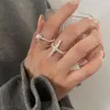 Cluster Rings FOXANRY Silver Color Cross Accessories Trendy Elegant Simple Double Layer Chain Rose Flower Party Jewelry For Women