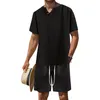 Survêtements pour hommes manches courtes et shorts ensemble été coton lin couleur unie t-shirt 2 pièces costume hommes smoking