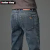 Outono masculino algodão estiramento magro jeans versão reta negócios moda denim calças vintage azul marca preto 240129