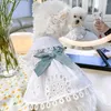 Hundkläder vit slöja husdjur flicka valp sommarkläder båge tie ihåliga prinsessor kläder lyxdesigner fancy kjol för katter