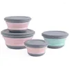 Bowls 3Pcs Folding Bowl Outdoor Camping Servies Sets Lunchbox With Lid Solid Color Nature Hike Cooking Supplies