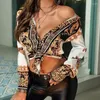 Mulheres Camisetas Streetwear Blusa Casual Mulheres Sexy Barroco Banquete Camisa Branca Mulheres Manga Longa Leopardo Impressão 2024 Slim Fit