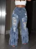 Женские джинсы, модные винтажные джинсы с кисточками и высокой талией, Y2K, уличная одежда, повседневные джинсовые брюки, весенние узкие полые брюки