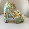 Patch Peep Stop Super High Obcing Platforma One-Line Blucle Pasp Pearl Rhinestone Cutout Chunky Heel Sandals Retro Baroque Pumps 240129