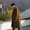 봄 중간 길이 코트 남성 패션 모직 트렌치 코트 한국 느슨한 캐주얼 더블 가슴 재킷 240125