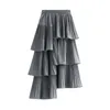 Skirts Korean Spring Autumn Pleated Cake Skirt Women's Medium Long Ruffle Irregular Female Fashion 2024 Women Clothes