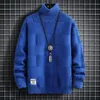 Pull chaud épais à col haut/haute qualité pour hommes, hiver pur coréen, Slim, marque de mode décontractée, pull tricoté à carreaux amples 240125