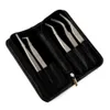 5pcs pince à épiler en acier inoxydable ensemble trousse à outils avec sac en cuir greffage extension de cils pince à épiler pince à sourcils 240124