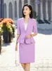 Ensemble de costume jupe d'été violet pour femmes, manches courtes, ourlet à volants, Blazer Midi, bureau, vêtements de travail, costumes de mode 240202