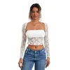 Damen Tanks Frauen Y2K Spitze Ausgehen Tops Durchsichtiges Mesh Langarm Shrug Shirt Cami Tube Top 2 Stück Streetwear