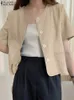 韓国の半袖コートザンゼアの女性薄いブレザーファッションワンワンワンソリッドアウトウェアカジュアルルーズホリデージャケット240123