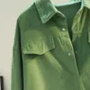Avocado Green Midlength Corduroy Shirt Womens Spring Loose Thickened Double Pocket Coat Cardigan Women 240130