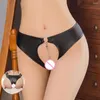 Culotte en Latex pour femmes, entrejambe ouvert, tongs pour Lingerie sexuelle, look mouillé, cuir PU, taille basse, sans entrejambe avec un trou, produits