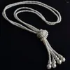 Pendentif Colliers Chandail Chaîne Élégant Double Couche Faux Perle Collier Long Bijoux Accessoire Pour Femmes Perle Blanche