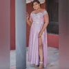 2024 African Plus Size Bridesmaid Dresses Long Side Split Lace Appliques Beads Off The Shoulder Wedding Guest Gowns Spring Maid Of Honor Dress