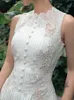 HMA mujeres moda blanco sin mangas vestido de verano señoras encaje rosa bordado flor elegante Vestidos largos Vestidos 240123