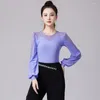 Bühnenkleidung Frauen Langarm Spitze Nähte Latin Dance Tops 3 Farben Ballsaal Dancewear Tango Walzer Tanzen Leistung Body DL11498