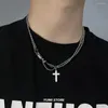 Pendant Necklaces Titanium Steel Double Layered Cross Necklace For Men Women Trend Hip Hop Charm Sweater Chain Fashion Male Jewelry