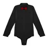 Stage Wear YiZYiF Latin Dance Mens Long Sleeve Zipper Solid Color Modern Shirt With Bowtie One-piece Romper Costume