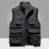 Mens Outdoor Vest MultiCocket Solid Color Fishing Director Reporter Work Waistcoat POGRAPHY Casual Jacket Male 6xl 240130