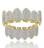 Moda denti grillz Placcato oro reale Griglie dentali CZ Micro pavimentato Hiphop Denti Grillz TopBottom Grill Hip Hop Bling Gioielli da uomo 6332743