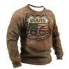 Футболка для мужчин Vintage Route 66 с принтом мотоцикла, мужская футболка с длинным рукавом, топы с круглым вырезом, большой повседневный пуловер 5xl 240201