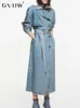 GVUW mi-longueur Denim Trench pour femmes ceinture sur la taille revers ample Double boutonnage Jean coupe-vent femme 2024 automne 17G1971 240125