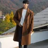 봄 중간 길이 코트 남성 패션 모직 트렌치 코트 한국 느슨한 캐주얼 더블 가슴 재킷 240125