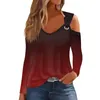 Dames T-shirts Mode Los T-shirt Lange mouw Metalen ring Gradiëntprint Casual Top Cropped Y2k Tops Schattig Tank Luxe