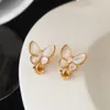 Trendy Women's Designer Butterfly Earrings Crystal Charm Ladies Stud Earrings Back Mother-of-Pearl