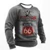 Men's T Shirts Vintage T-shirt For Men Route 66 Print Long Sleeve Tops Outdoor Biker Shirt Oversized Tee Clothing