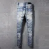 Heren jeans streetwear mode heren retro blauw stretch skinny fit geschilderd gescheurde kralen gepatchte designer hiphop merkbroek