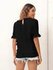 Kvinnors blusar Vintage Hollow Out Lace Blus Shirts Women Summer 2024 V Neck Short Flare Sleeve Ladies Top Solid Sexy Boho Blusas 20937