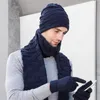 Männer Gestrickte Lange Schal Hut Handschuhe 3 Stück Set Mann Winter Warme Plüsch Schutz Ohr Kappe Schals Und Touchscreen handschuhe240125
