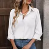 Blusas femininas escritório senhora camisa topos bolso blusa solta elegante coleção primavera/outono cor sólida lapela longa