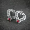 Orecchini pendenti Vintage color argento Ciondolo a cuore geometrico Traforato intarsio Gioielli in pietra rossa 2024 Arete di nozze per feste