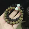 Filo di legno di sandalo verde da 10 mm Bracciale passo passo con loto Bodhi in giada bianca