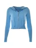 Kvinnor Y2K Zip Up Croped Hoodie tröja Casual Knit Drawstring Sweatshirt Coat Jacket 240130