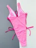 여자 수영복 vigobeviya 2024 핑크 레이스 끈으로 묶은 여자 섹시한 속이 빈 푸시 원피스 수영복 검은 색 해변 목욕복