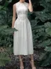 HMA 여성 패션 화이트 슬리버지 여름 드레스 레이디 레이스 장미 자수 꽃 우아한 긴 드레스 멍청이 240123