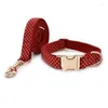 Dog Collars Katu Pet Style Red Dot Collar With Bow Tie And Leash Personal Custom Adjustable Cotton & Cat Necklace Gold Buckle