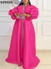 Плюс размер 5XL VONDA женское платье макси осень с длинными рукавами-фонариками сексуальный атласный лоскутный с v-образным вырезом вечерние сарафан повседневный свободный халат 240129