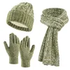 Bérets pour hommes et femmes, chapeaux chauds d'hiver, écharpe à col Long, gants pour écran tactile, ensemble avec bonnets en tricot polaire, cadeaux pour femmes et hommes